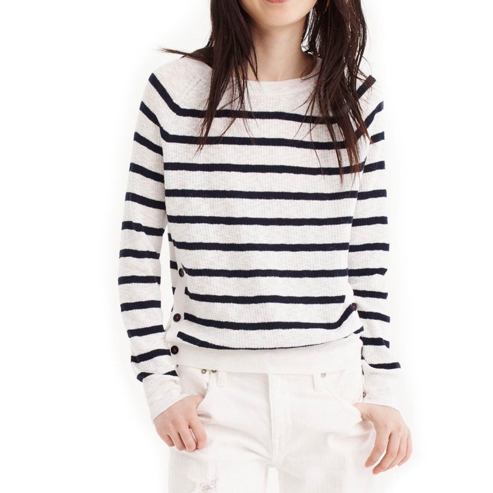 JCrew Vivian Stripe Crewneck Side Button Sweater